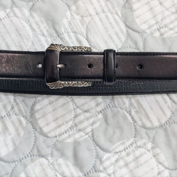 Fossil Black Leather Belt with Silver Metal Ornaments and Buckle Size L main image 15